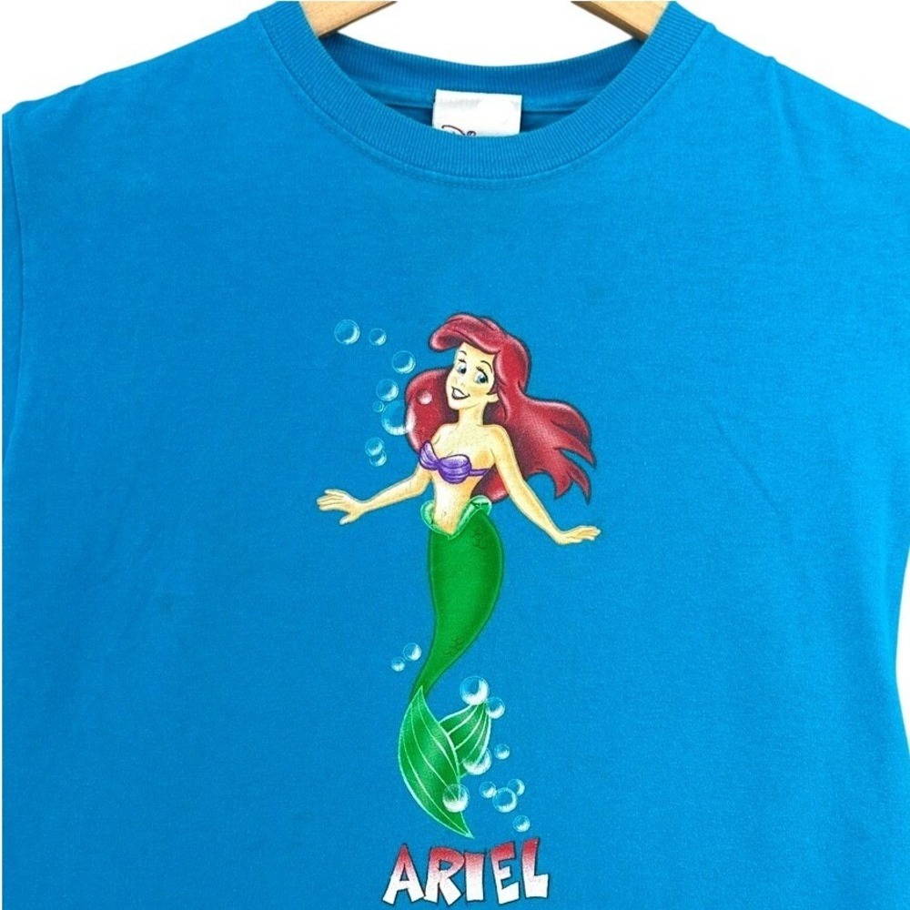 VTG 90s Disney‎ Store Ariel The Little Mermaid Blue Graphic Shirt Kids M Kidcore